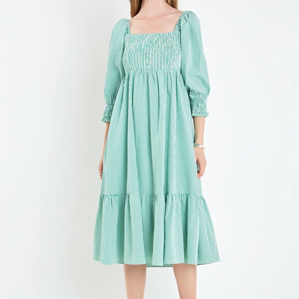 Mint Green Smocked Midi Dress
